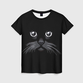 Женская футболка 3D с принтом Кот Журбей , 100% полиэфир ( синтетическое хлопкоподобное полотно) | прямой крой, круглый вырез горловины, длина до линии бедер | большие глаза | голова кота | милота. | мордочка | настроение | позитив | усики | черный