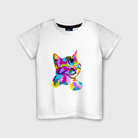 Детская футболка хлопок с принтом Кот Журбей в стиле АРТ , 100% хлопок | круглый вырез горловины, полуприлегающий силуэт, длина до линии бедер | журбей | красочный кот | милая мордочка | настроение | обнимашки. | позитив | поп арт