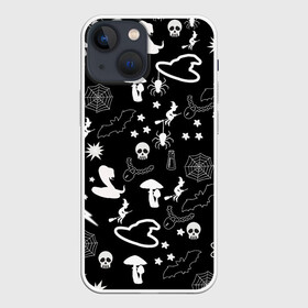 Чехол для iPhone 13 mini с принтом Вальпургиева ночь | Inventory ,  |  | ведьмин колпак | змеи | колдунья на метле | летучие мыши | магические предметы | пауки | паутина | черепа