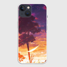 Чехол для iPhone 13 с принтом Закат в аниме стиле ,  |  | акварель | алый закат | аниме | в аниме стиле | ветер | деревья | закат | красками | листва | облака | рассвет | рисунок | солнце | тучи