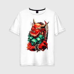 Женская футболка хлопок Oversize с принтом Демон , 100% хлопок | свободный крой, круглый ворот, спущенный рукав, длина до линии бедер
 | демон | рога | танто | череп | шипы
