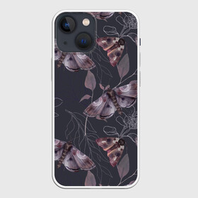 Чехол для iPhone 13 mini с принтом Мотыльки УЗОР ,  |  | акварель | бабочка | мотыльки | насекомые | ночь | узор