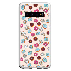 Чехол для Samsung Galaxy S10 с принтом Пончики донаты паттерн , Силикон | Область печати: задняя сторона чехла, без боковых панелей | десерт | донаты | еда | паттерн | пончики | розовый | сладкое | шоколадный