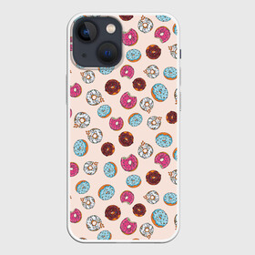 Чехол для iPhone 13 mini с принтом Пончики донаты паттерн ,  |  | десерт | донаты | еда | паттерн | пончики | розовый | сладкое | шоколадный