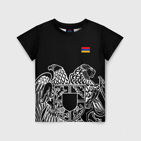 Детская футболка 3D с принтом Герб Армении и флаг , 100% гипоаллергенный полиэфир | прямой крой, круглый вырез горловины, длина до линии бедер, чуть спущенное плечо, ткань немного тянется | армения | герб | лев и орел | лого | символ | флаг | флаг и герб армении