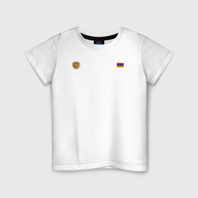 Детская футболка хлопок с принтом Армения. Символика , 100% хлопок | круглый вырез горловины, полуприлегающий силуэт, длина до линии бедер | Тематика изображения на принте: армения | герб | лого | на черном | символ | символика армении | флаг | флаг и герб | черный фон | черный цвет