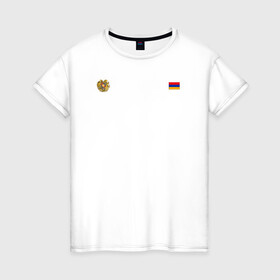 Женская футболка хлопок с принтом Армения. Символика , 100% хлопок | прямой крой, круглый вырез горловины, длина до линии бедер, слегка спущенное плечо | армения | герб | лого | на черном | символ | символика армении | флаг | флаг и герб | черный фон | черный цвет