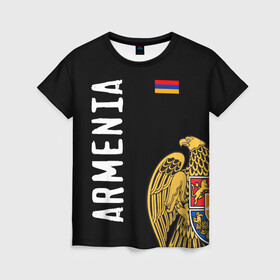 Женская футболка 3D с принтом ARMENIA , 100% полиэфир ( синтетическое хлопкоподобное полотно) | прямой крой, круглый вырез горловины, длина до линии бедер | armenia | армения | герб | лев и орел | лого | символ | флаг | флаг и герб армении