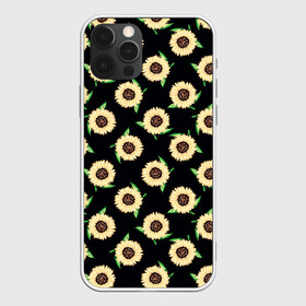Чехол для iPhone 12 Pro с принтом Подсолнухи паттерн , силикон | область печати: задняя сторона чехла, без боковых панелей | желтый | зеленый | паттерн | подсолнухи | цветы | черный
