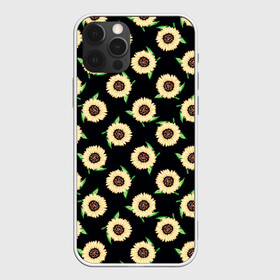 Чехол для iPhone 12 Pro Max с принтом Подсолнухи паттерн , Силикон |  | желтый | зеленый | паттерн | подсолнухи | цветы | черный