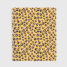 Тетрадь с принтом Желтый леопардовый принт , 100% бумага | 48 листов, плотность листов — 60 г/м2, плотность картонной обложки — 250 г/м2. Листы скреплены сбоку удобной пружинной спиралью. Уголки страниц и обложки скругленные. Цвет линий — светло-серый
 | Тематика изображения на принте: желтый | леопардовый принт | паттерн | пятна | пятнистый | розовый | текстура