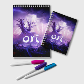 Блокнот с принтом Ori and the Will of the Wisps , 100% бумага | 48 листов, плотность листов — 60 г/м2, плотность картонной обложки — 250 г/м2. Листы скреплены удобной пружинной спиралью. Цвет линий — светло-серый
 | adventure | computer game | lightning | ori | ori and the will of the wisps | rain | spirit of the forest | tree | дерево | дождь | дух леса | компьютерная игра | молния | ори | ори и блуждающие огоньки | приключения