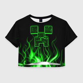 Женская футболка Crop-top 3D с принтом MINECRAFT TEXTURE FIRE , 100% полиэстер | круглая горловина, длина футболки до линии талии, рукава с отворотами | creeper | fire | game | minecraft | железо | игра | компьютерная | крипер | криппер | майн | майнкрафт | огонь | пламя | текстура