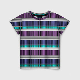Детская футболка 3D с принтом Бирюзово-сиреневый полосатый  , 100% гипоаллергенный полиэфир | прямой крой, круглый вырез горловины, длина до линии бедер, чуть спущенное плечо, ткань немного тянется | абстрактный | бирюзовый | модный | разноцветный полосы | серый | современный | фиолетовый