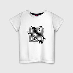 Детская футболка хлопок с принтом Черно-белые собачки , 100% хлопок | круглый вырез горловины, полуприлегающий силуэт, длина до линии бедер | checkerboard | анималистичный принт | бордер колли | бостон терьер | геометрия | животные | иллюстрация | монохром | оп арт | оптический арт | папиллион | рисунок | собаки | собачки | французский бульдог