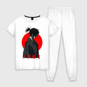 Женская пижама хлопок с принтом Yato Noragami , 100% хлопок | брюки и футболка прямого кроя, без карманов, на брюках мягкая резинка на поясе и по низу штанин | god | homeless | yato | бездомный | бог | ято