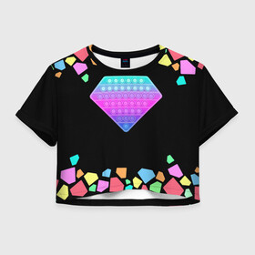 Женская футболка Crop-top 3D с принтом POP IT DIAMOND , 100% полиэстер | круглая горловина, длина футболки до линии талии, рукава с отворотами | pop it | simple dimple. симпл димпл | поп ит