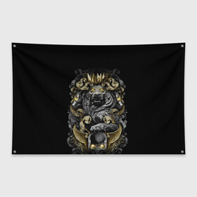 Флаг-баннер с принтом Золотой лев , 100% полиэстер | размер 67 х 109 см, плотность ткани — 95 г/м2; по краям флага есть четыре люверса для крепления | архитектура | золото | камень | корона | лев | узоры | череп