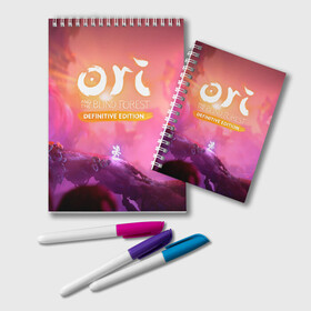 Блокнот с принтом Ori and the Will of the Wisps , 100% бумага | 48 листов, плотность листов — 60 г/м2, плотность картонной обложки — 250 г/м2. Листы скреплены удобной пружинной спиралью. Цвет линий — светло-серый
 | Тематика изображения на принте: adventure | ori | ori and the will of the wisps | pc game | pink sky | spirit of the forest | дух леса | компьютерная игра | ори | ори и блуждающие огоньки | приключения | розовое небо