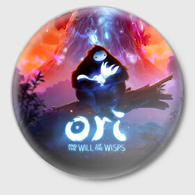 Значок с принтом Ori and the Will of the Wisps ,  металл | круглая форма, металлическая застежка в виде булавки | adventure | asleep | forest spirit | naru | night | ori and the will of the wisps | orient | pc game | volcanic eruption | дух леса | извержение вулкана | компьютерная игра | нару | ночь | ори | ори и блуждающие огоньки | приключения | спит