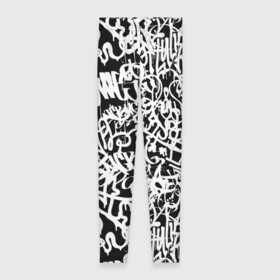 Леггинсы 3D с принтом Graffiti white on black , 80% полиэстер, 20% эластан | Эластичный пояс, зауженные к низу, низкая посадка | абстракция | граффити | надписи | надписи текстура | паттерн граффити | текстура | текстура граффити | шрифт