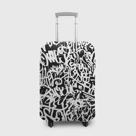 Чехол для чемодана 3D с принтом Graffiti white on black , 86% полиэфир, 14% спандекс | двустороннее нанесение принта, прорези для ручек и колес | абстракция | граффити | надписи | надписи текстура | паттерн граффити | текстура | текстура граффити | шрифт