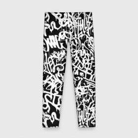Детские леггинсы 3D с принтом Graffiti white on black , полиэстер 85%, спандекс 15% | эластичный пояс, зауженный крой | абстракция | граффити | надписи | надписи текстура | паттерн граффити | текстура | текстура граффити | шрифт
