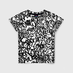 Детская футболка 3D с принтом Graffiti black on white , 100% гипоаллергенный полиэфир | прямой крой, круглый вырез горловины, длина до линии бедер, чуть спущенное плечо, ткань немного тянется | абстракция | граффити | надписи | надписи текстура | паттерн граффити | текстура | текстура граффити | шрифт