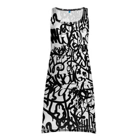 Платье-майка 3D с принтом Graffiti black on white , 100% полиэстер | полуприлегающий силуэт, широкие бретели, круглый вырез горловины, удлиненный подол сзади. | абстракция | граффити | надписи | надписи текстура | паттерн граффити | текстура | текстура граффити | шрифт