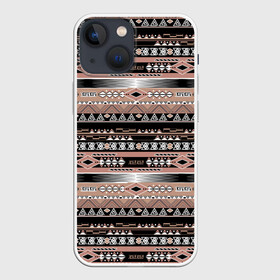 Чехол для iPhone 13 mini с принтом Полосатый этнический орнамент ,  |  | абстрактный | геометрические фигуры | коричневый | полосатый узор | полосы | черный и коричневый | этнический