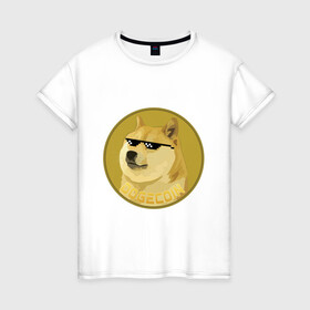 Женская футболка хлопок с принтом Dogecoin , 100% хлопок | прямой крой, круглый вырез горловины, длина до линии бедер, слегка спущенное плечо | crypto | cryptocurrency | dogecoin | криптовалюта | мемы | собакомонета | экономика