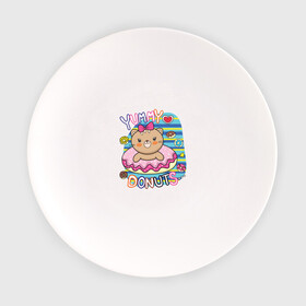 Тарелка с принтом Мишка в пончике , фарфор | диаметр - 210 мм
диаметр для нанесения принта - 120 мм | Тематика изображения на принте: девочка | медведь | медвежонок | мишка | пончик | сладости