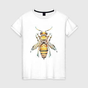 Женская футболка хлопок с принтом Акварельная пчела , 100% хлопок | прямой крой, круглый вырез горловины, длина до линии бедер, слегка спущенное плечо | bee | акварель | акварельная пчела | большая пчела | насекомое | пчела | реалистичная пчела