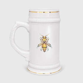 Кружка пивная с принтом Акварельная пчела ,  керамика (Материал выдерживает высокую температуру, стоит избегать резкого перепада температур) |  объем 630 мл | bee | акварель | акварельная пчела | большая пчела | насекомое | пчела | реалистичная пчела