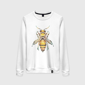 Женский свитшот хлопок с принтом Акварельная пчела , 100% хлопок | прямой крой, круглый вырез, на манжетах и по низу широкая трикотажная резинка  | bee | акварель | акварельная пчела | большая пчела | насекомое | пчела | реалистичная пчела
