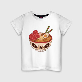 Детская футболка хлопок с принтом Лапша в черепе , 100% хлопок | круглый вырез горловины, полуприлегающий силуэт, длина до линии бедер | еда | китайская лапша | лапша | мясо | роллтон | череп | японское блюдо