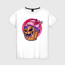 Женская футболка хлопок с принтом Зомби кекс , 100% хлопок | прямой крой, круглый вырез горловины, длина до линии бедер, слегка спущенное плечо | zombie | зомби | кекс | сладости | хэллоун