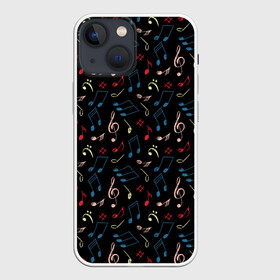 Чехол для iPhone 13 mini с принтом Ноты паттерн ,  |  | музыка | музыкальный | музыкант | ноты | паттерн | рисунок | скрипичный ключ | черный цвет