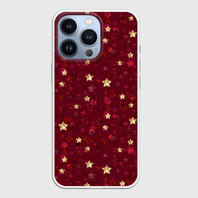Чехол для iPhone 13 Pro с принтом Россыпи золотых звезд ,  |  | блеск | блестящий | детский | звезды | золото | золотой и красный | красный | модный