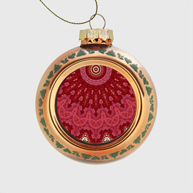 Стеклянный ёлочный шар с принтом Красно-розовый калейдоскоп  , Стекло | Диаметр: 80 мм | восточный | калейдоскоп | красный | красный калейдоскоп | круглый орнамент | орнамент | этнический