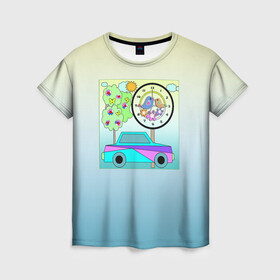Женская футболка 3D с принтом Яркая аппликация для мальчика  , 100% полиэфир ( синтетическое хлопкоподобное полотно) | прямой крой, круглый вырез горловины, длина до линии бедер | автомобиль | аппликация | деревья | детский | для мальчика | иллюстрация | малышам | машина | часы