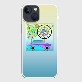 Чехол для iPhone 13 mini с принтом Яркая аппликация для мальчика ,  |  | автомобиль | аппликация | деревья | детский | для мальчика | иллюстрация | малышам | машина | часы