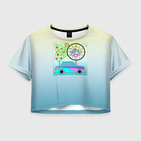 Женская футболка Crop-top 3D с принтом Яркая аппликация для мальчика  , 100% полиэстер | круглая горловина, длина футболки до линии талии, рукава с отворотами | автомобиль | аппликация | деревья | детский | для мальчика | иллюстрация | малышам | машина | часы