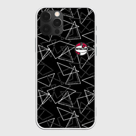 Чехол для iPhone 12 Pro с принтом Черно-белый геометрический  , силикон | область печати: задняя сторона чехла, без боковых панелей | абстрактный | аппликация | геометрический | модный | треугольники | футбол | футбольный клуб | черно белый | черный фон