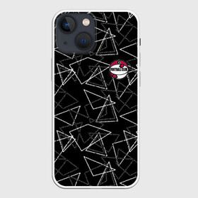 Чехол для iPhone 13 mini с принтом Черно белый геометрический ,  |  | абстрактный | аппликация | геометрический | модный | треугольники | футбол | футбольный клуб | черно белый | черный фон
