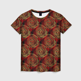 Женская футболка 3D с принтом Красно-оливковый ретро  , 100% полиэфир ( синтетическое хлопкоподобное полотно) | прямой крой, круглый вырез горловины, длина до линии бедер | абстрактный | детский | кольца | коричневый | красный | круги | модный | молодежный | оливковый | ретро