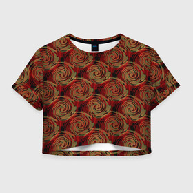 Женская футболка Crop-top 3D с принтом Красно-оливковый ретро  , 100% полиэстер | круглая горловина, длина футболки до линии талии, рукава с отворотами | абстрактный | детский | кольца | коричневый | красный | круги | модный | молодежный | оливковый | ретро