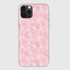 Чехол для iPhone 12 Pro Max с принтом Нежно розовые цветы с блеском , Силикон |  | блеск | блестки | детский | золото | малышам | нежно розовый | розовые цветы | розовый и золотой