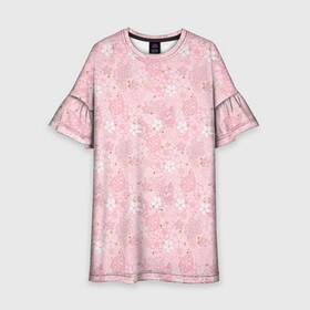 Детское платье 3D с принтом Нежно розовые цветы с блеском , 100% полиэстер | прямой силуэт, чуть расширенный к низу. Круглая горловина, на рукавах — воланы | блеск | блестки | детский | золото | малышам | нежно розовый | розовые цветы | розовый и золотой