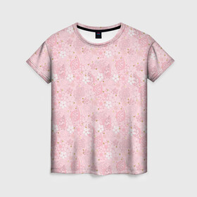 Женская футболка 3D с принтом Нежно розовые цветы с блеском , 100% полиэфир ( синтетическое хлопкоподобное полотно) | прямой крой, круглый вырез горловины, длина до линии бедер | блеск | блестки | детский | золото | малышам | нежно розовый | розовые цветы | розовый и золотой